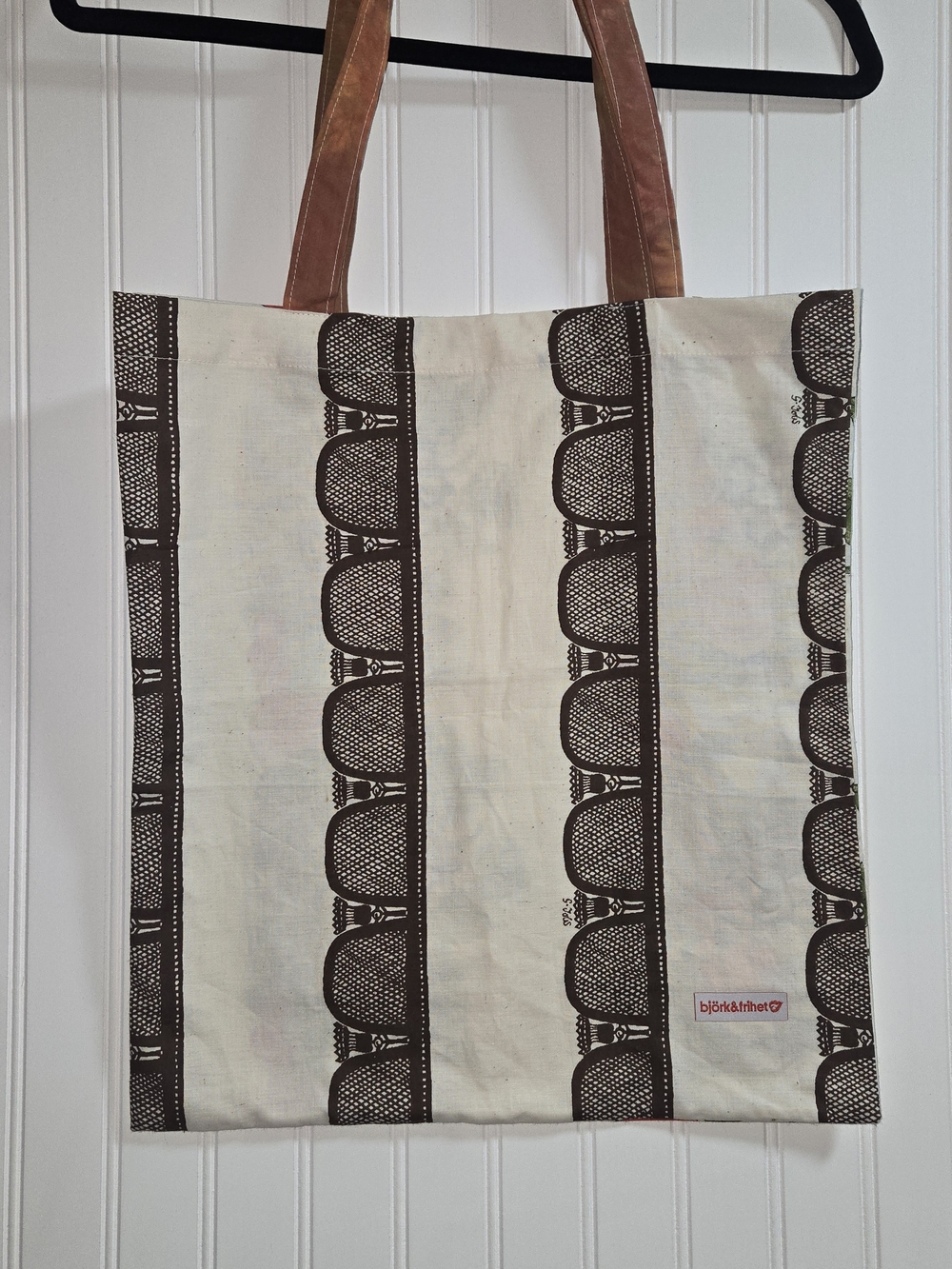 Cream and Brown Patterned Tote Bag